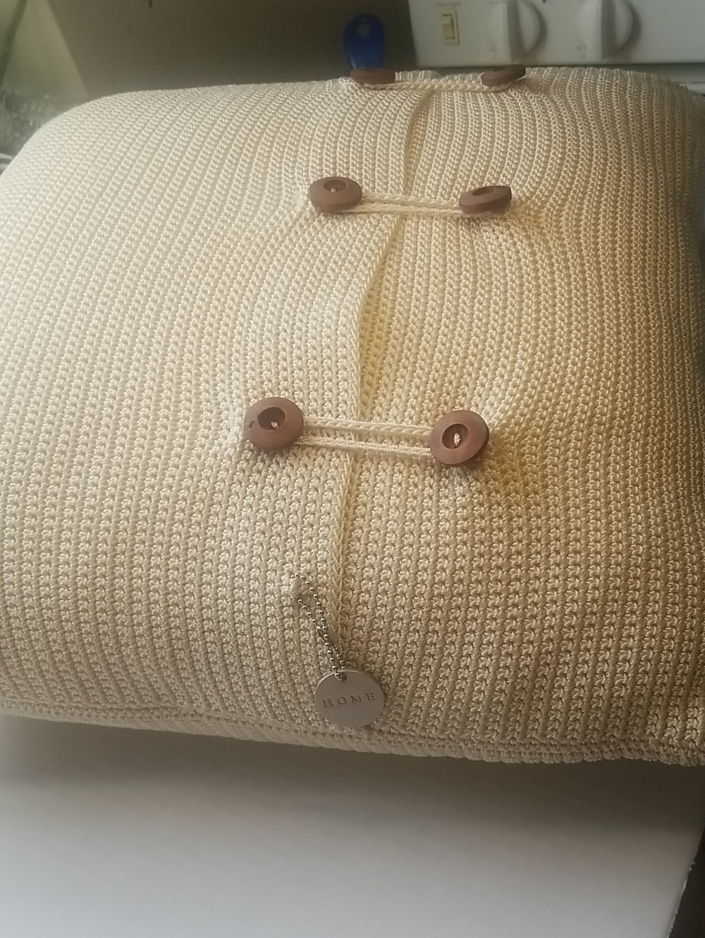 The Sak Cream Knit Decorative Pillow with Button Accents
